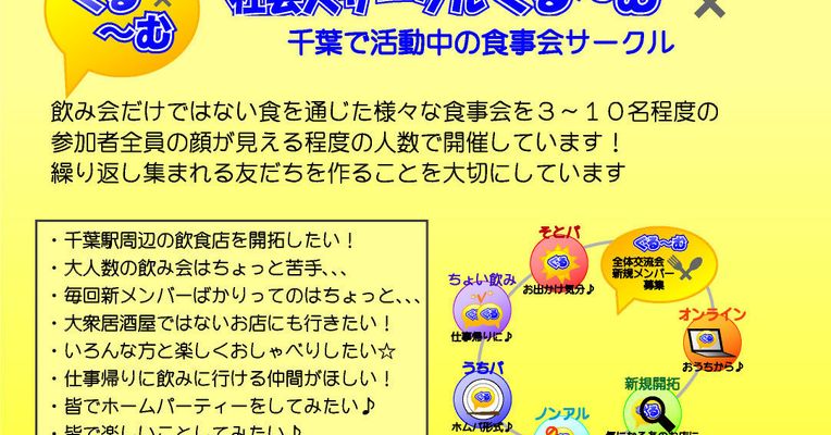 11 21土 ぐるーむ的食事会 千葉 食事会サークルぐるーむ 地元のコミュニティに出会えるプラットフォーム コミュチカ